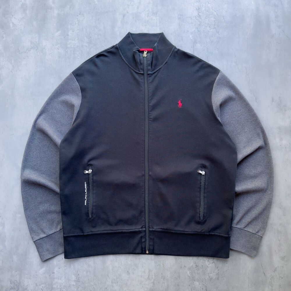 Polo Ralph Lauren Track Jacket Mens L Black Color Block Full Zip Red Pony Cotton